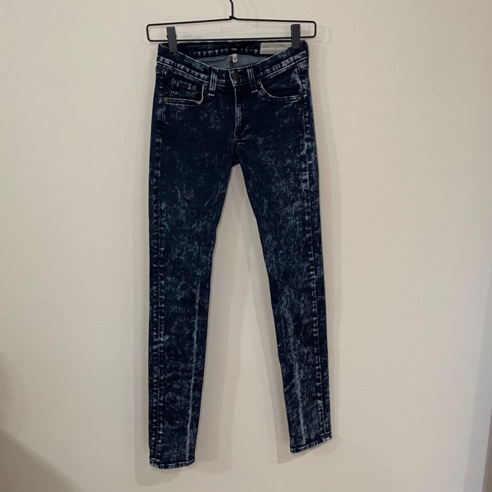 Rag & Bone Skinny Jeans Women's Size 24 Acid Wash Blue Grunge Y2K